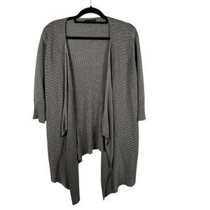 Eileen Fisher Cardigan Small Gray Waterfall Open Front Drape Silk Linen Rib Knit